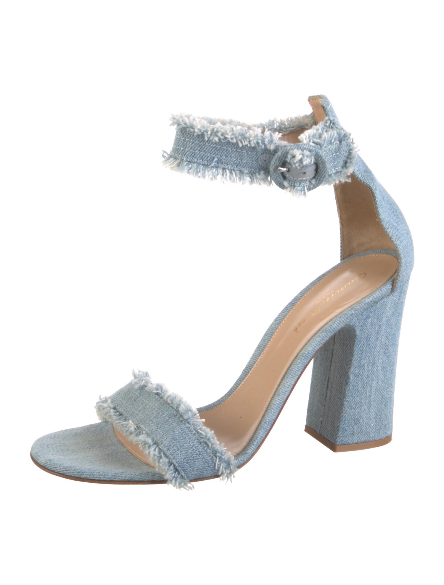 Gianvito Rossi Denim Distressed Accents Sandals
