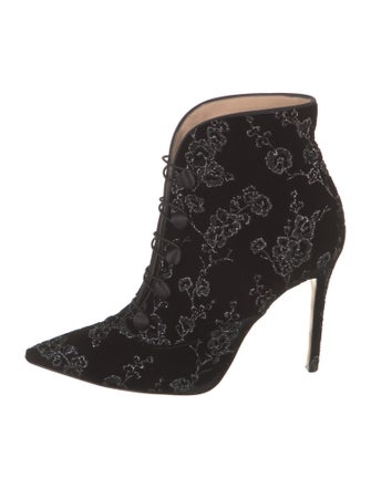 Gianvito Rossi Velvet Floral Print Lace-Up Boots