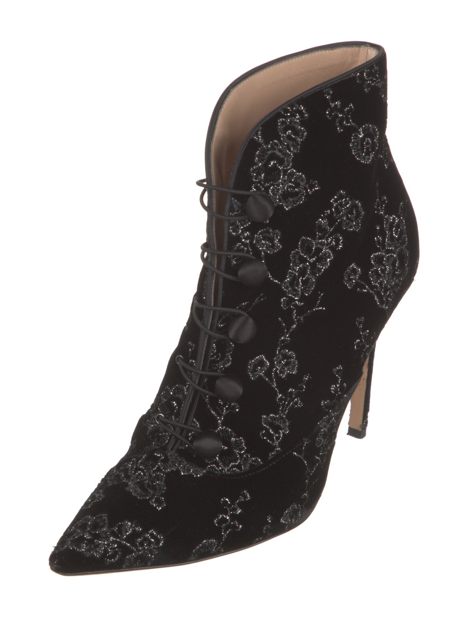 Gianvito Rossi Velvet Floral Print Lace-Up Boots