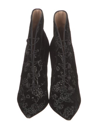Gianvito Rossi Velvet Floral Print Lace-Up Boots