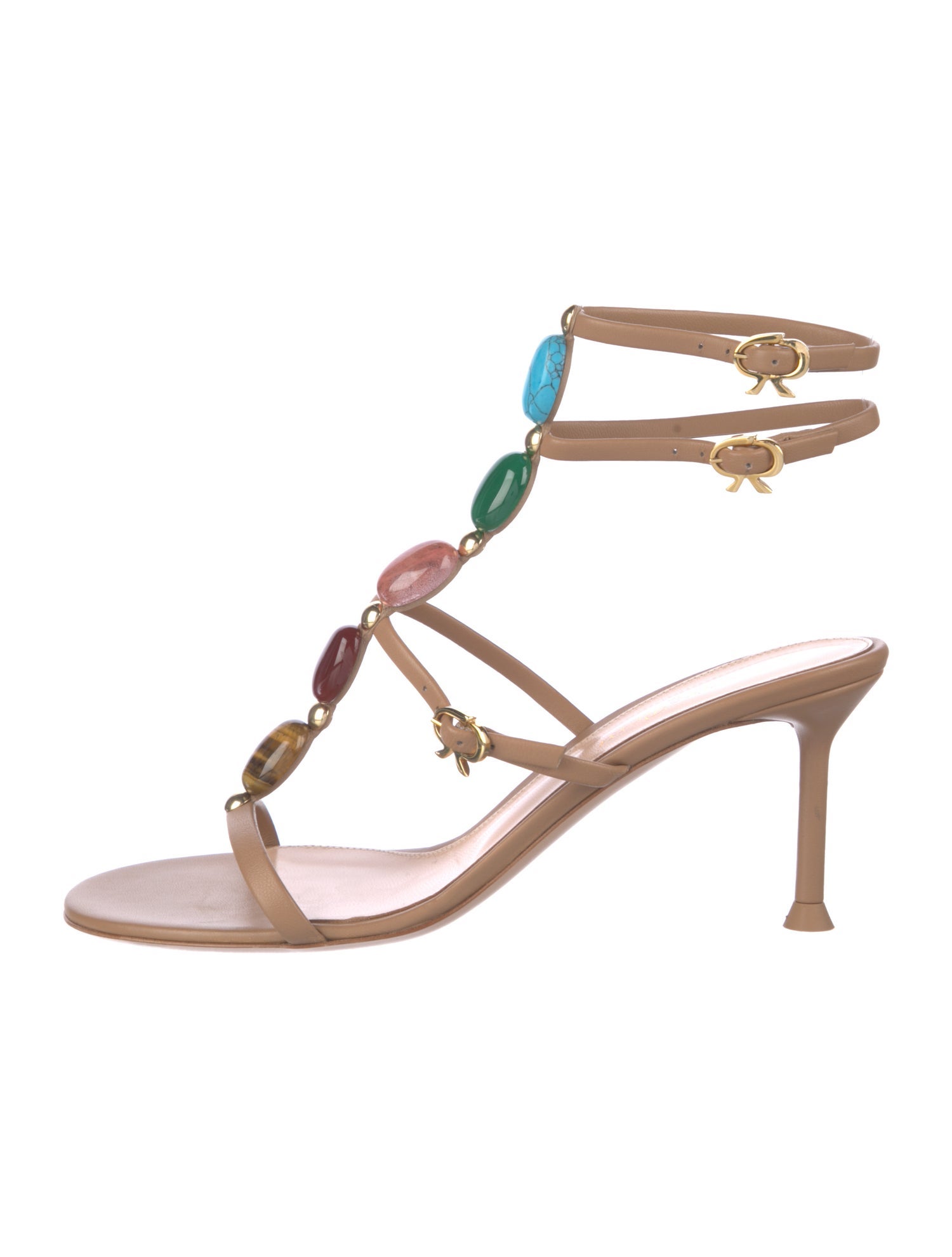 Gianvito Rossi Leather Crystal Embellishments T-Strap Sandals