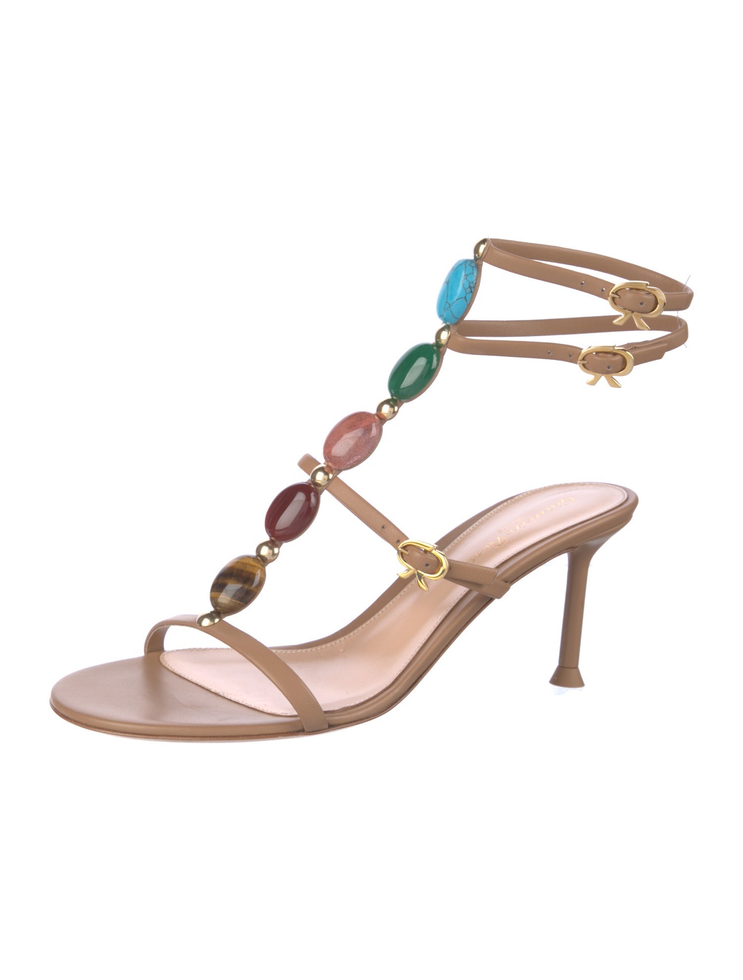 Gianvito Rossi Leather Crystal Embellishments T-Strap Sandals