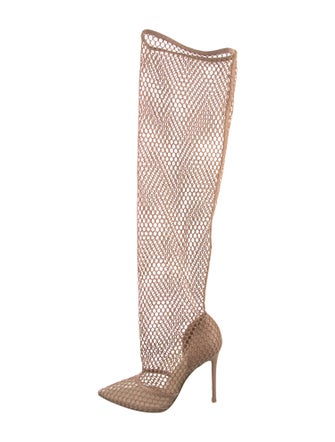 Gianvito Rossi Mesh Leather Trim Embellishment Boots