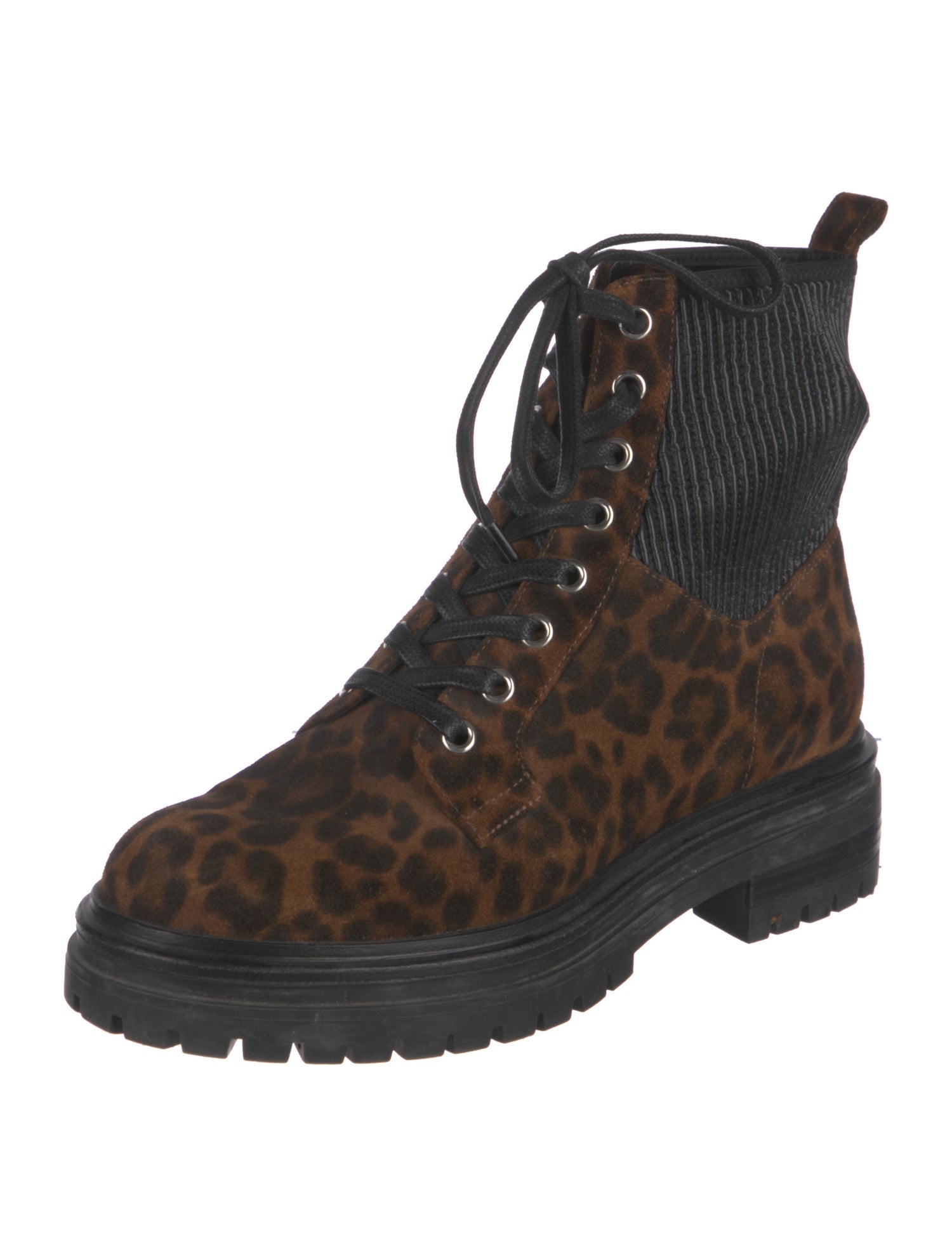 Gianvito Rossi Suede Animal Print Combat Boots