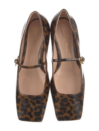 Gianvito Rossi Patent Leather Animal Print Mary Jane Flats