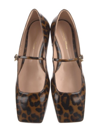 Gianvito Rossi Patent Leather Animal Print Mary Jane Flats