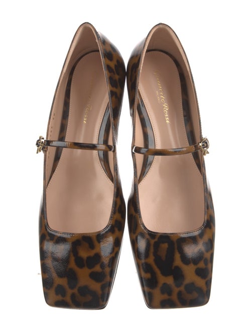 Gianvito Rossi Patent Leather Animal Print Mary Jane Flats
