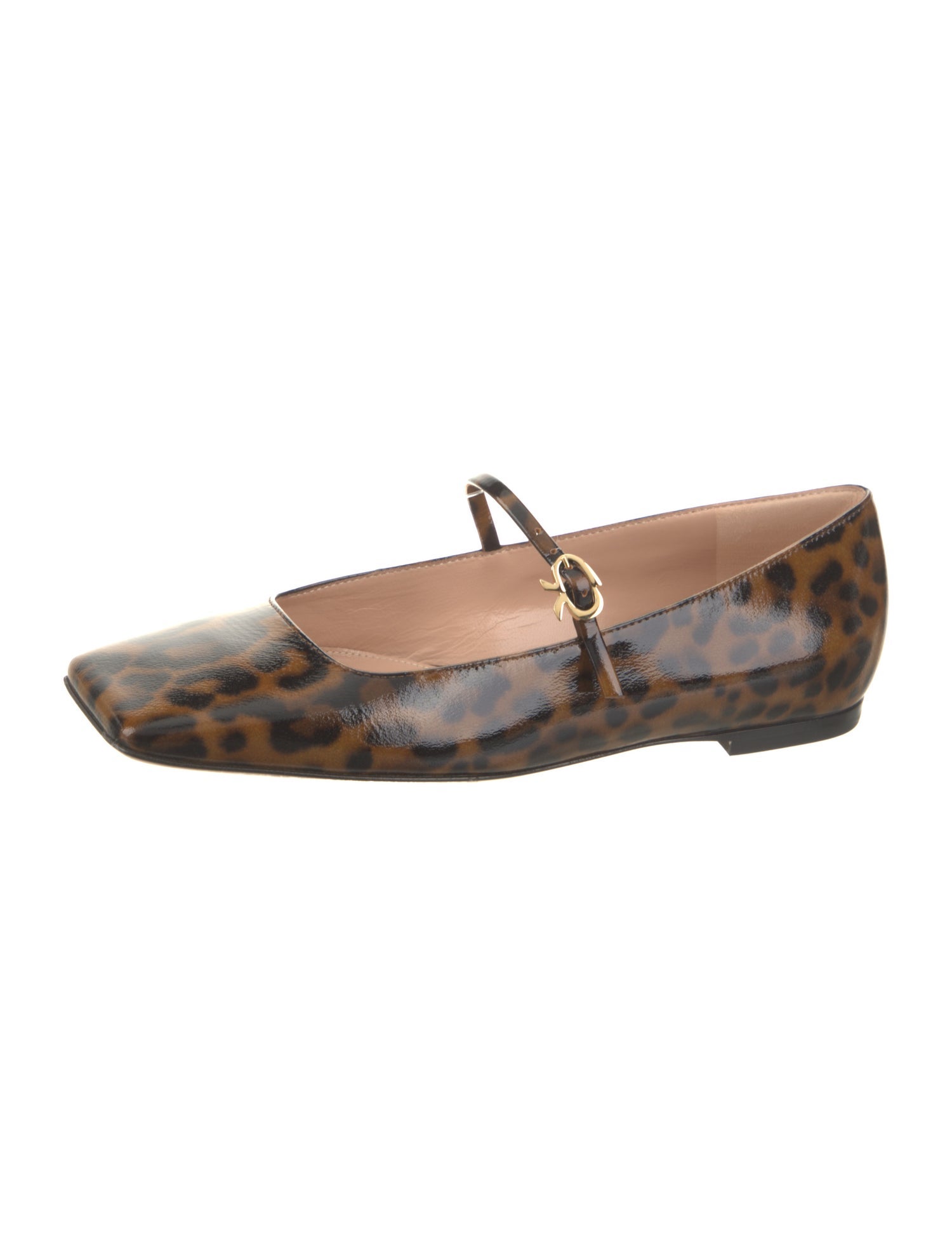 Gianvito Rossi Patent Leather Animal Print Mary Jane Flats