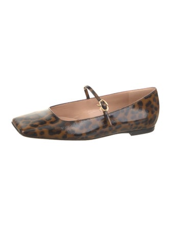 Gianvito Rossi Patent Leather Animal Print Mary Jane Flats