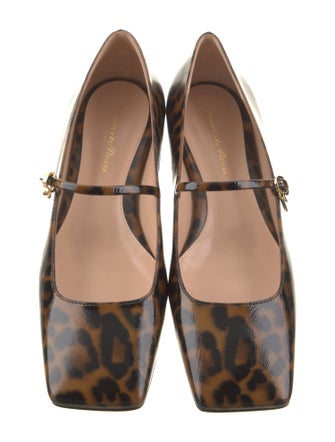 Gianvito Rossi Patent Leather Animal Print Mary Jane Flats