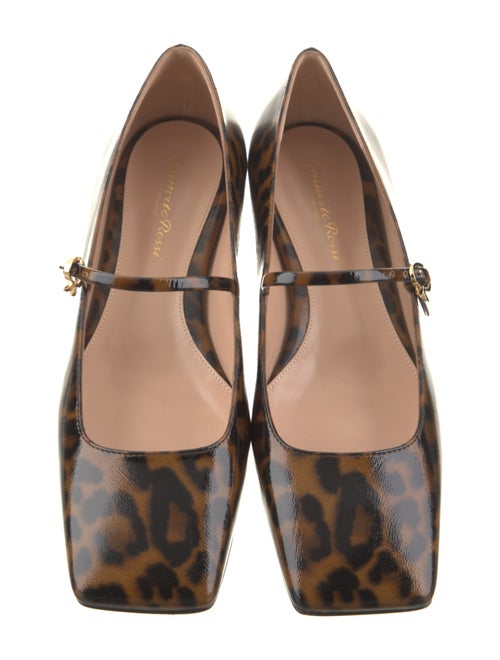 Gianvito Rossi Patent Leather Animal Print Mary Jane Flats