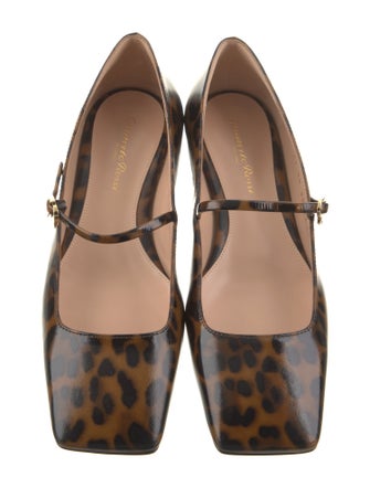 Gianvito Rossi Patent Leather Animal Print Mary Jane Flats