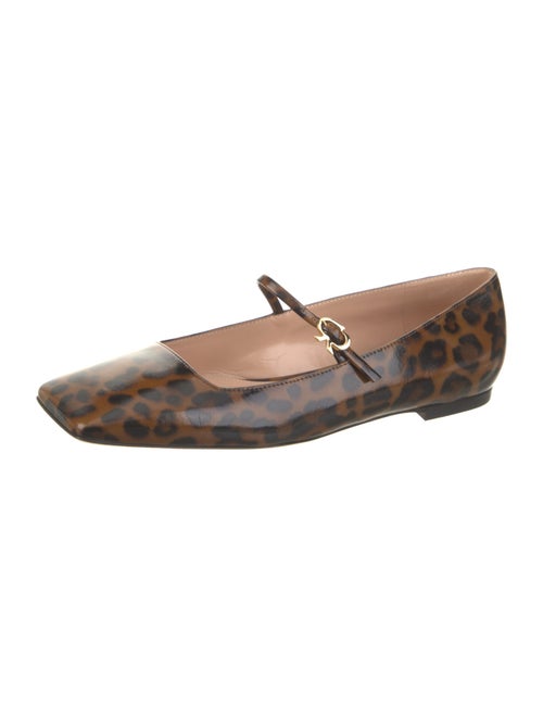 Gianvito Rossi Patent Leather Animal Print Mary Jane Flats