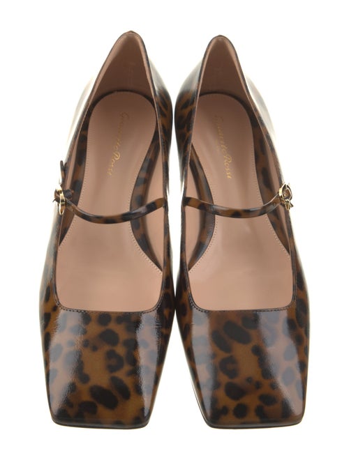 Gianvito Rossi Patent Leather Animal Print Mary Jane Flats