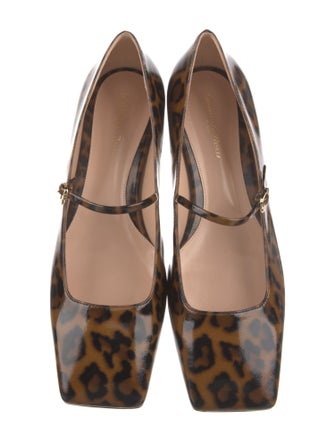 Gianvito Rossi Patent Leather Animal Print Mary Jane Flats