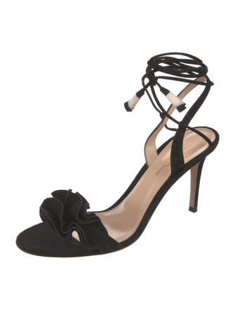 Gianvito Rossi Suede Ruffle Embellishment Sandals