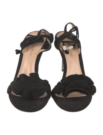 Gianvito Rossi Suede Ruffle Embellishment Sandals