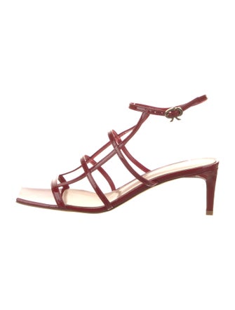 Gianvito Rossi Patent Leather Leather Trim Embellishment T-Strap Sandals