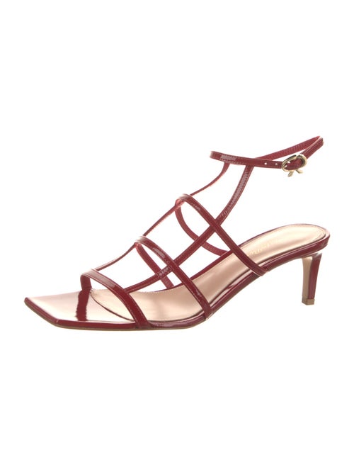 Gianvito Rossi Patent Leather Leather Trim Embellishment T-Strap Sandals