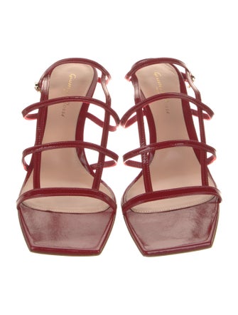 Gianvito Rossi Patent Leather Leather Trim Embellishment T-Strap Sandals