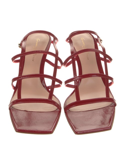 Gianvito Rossi Patent Leather Leather Trim Embellishment T-Strap Sandals