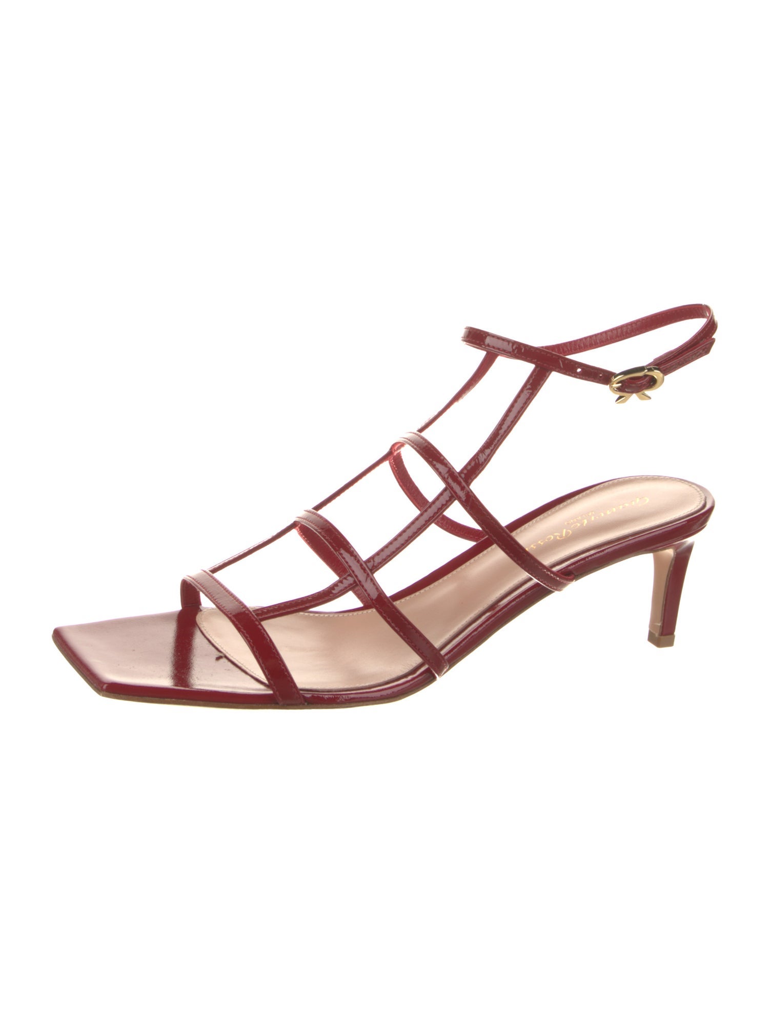 Gianvito Rossi Patent Leather Leather Trim Embellishment Slingback Sandals