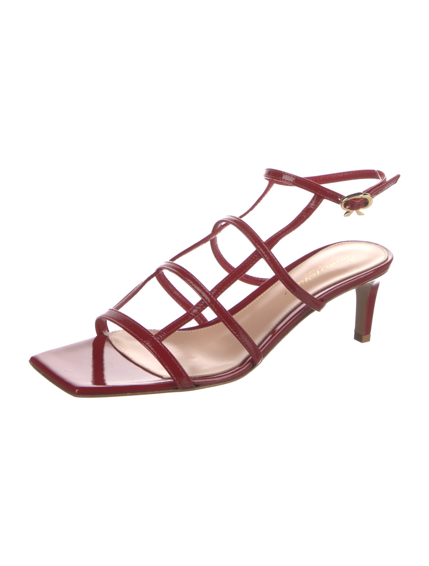 Gianvito Rossi Patent Leather Leather Trim Embellishment Slingback Sandals