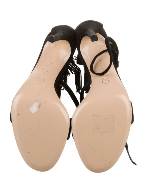 Gianvito Rossi Suede Fringe Trim Accent T-Strap Sandals