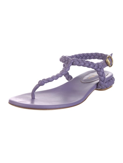 Gianvito Rossi Leather Braided Accents T-Strap Sandals