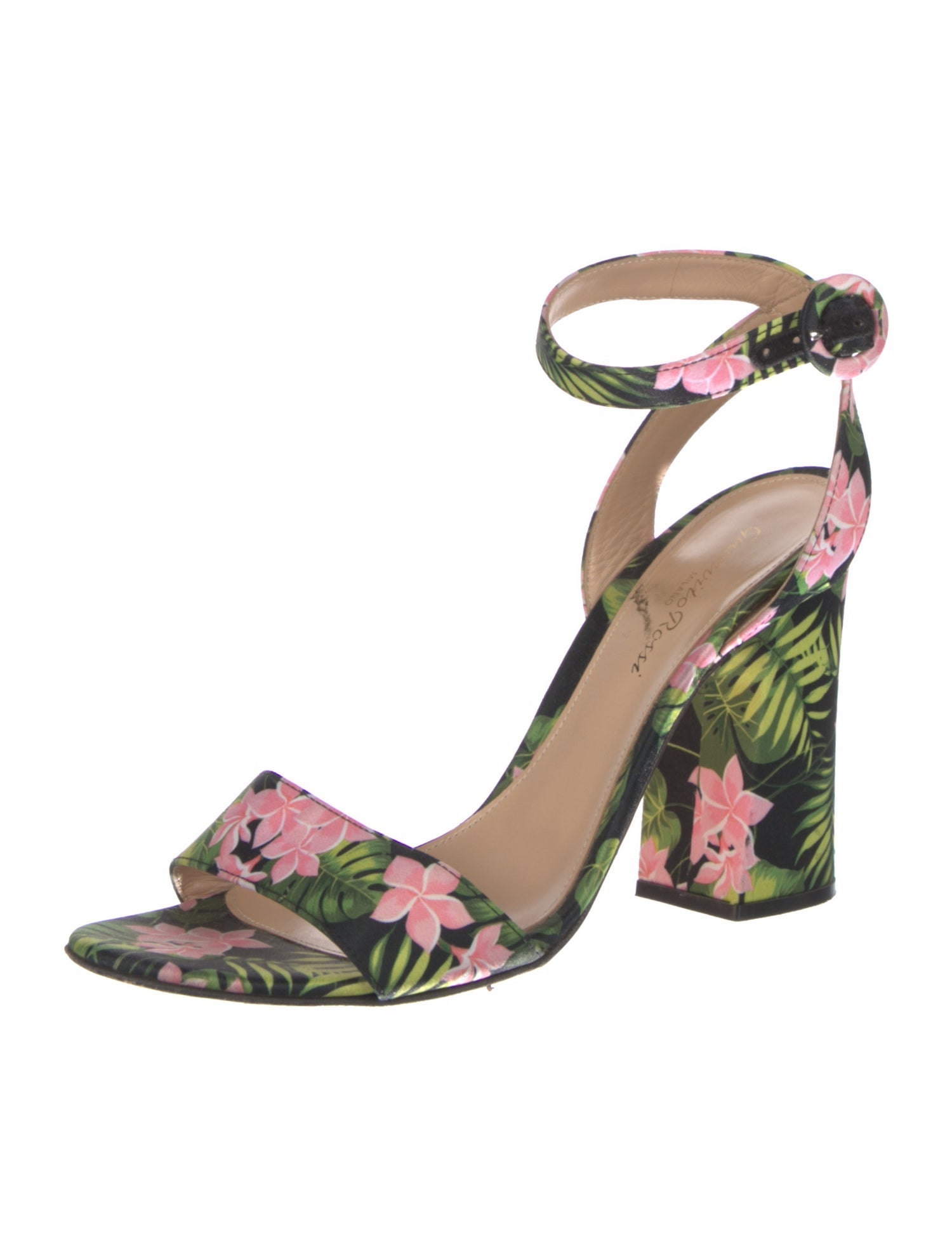 Gianvito Rossi Satin Floral Print Sandals