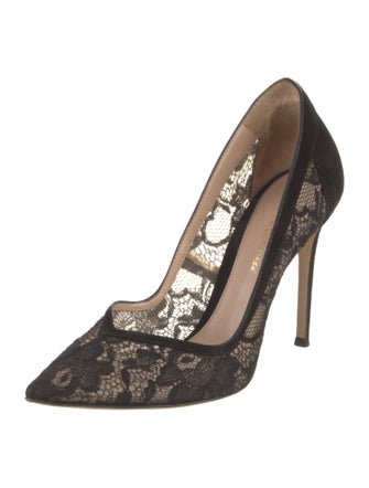 Gianvito Rossi Lace Leather Trim Embellishment Pumps