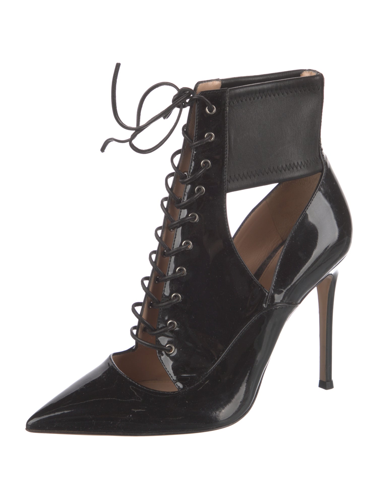 Gianvito Rossi Patent Leather Cutout Accent Lace-Up Boots