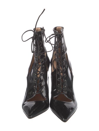 Gianvito Rossi Patent Leather Cutout Accent Lace-Up Boots