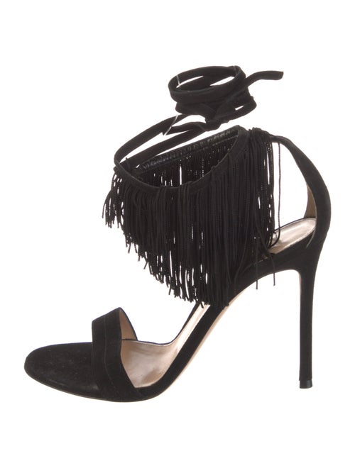 Gianvito Rossi Suede Fringe Trim Accent Sandals