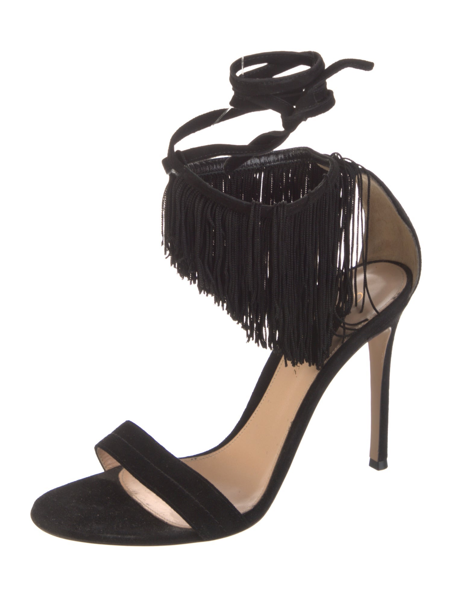 Gianvito Rossi Suede Fringe Trim Accent Sandals