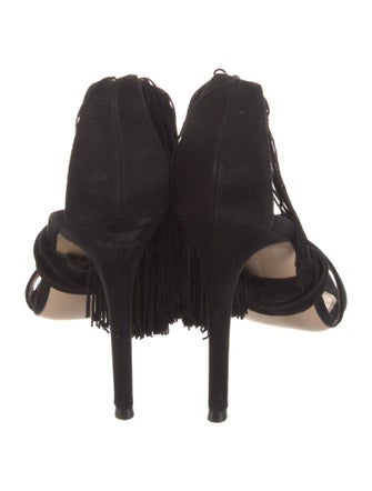 Gianvito Rossi Suede Fringe Trim Accent Sandals