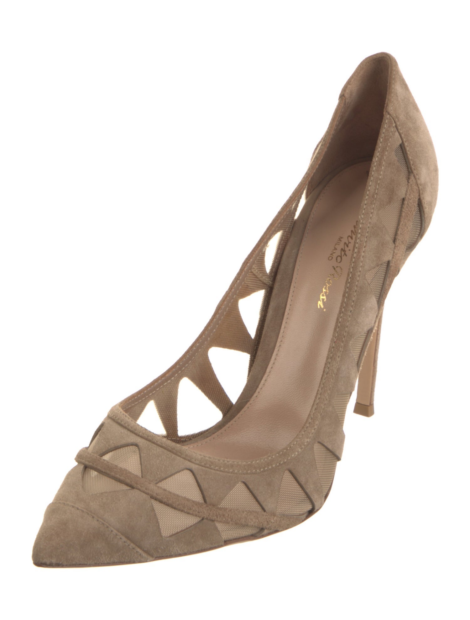 Gianvito Rossi Suede Mesh Accents Pumps