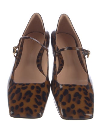 Gianvito Rossi Patent Leather Animal Print Mary Jane Flats