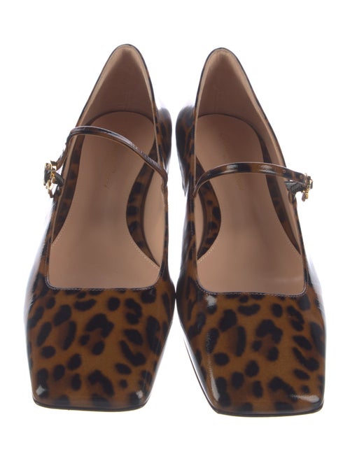Gianvito Rossi Patent Leather Animal Print Mary Jane Flats
