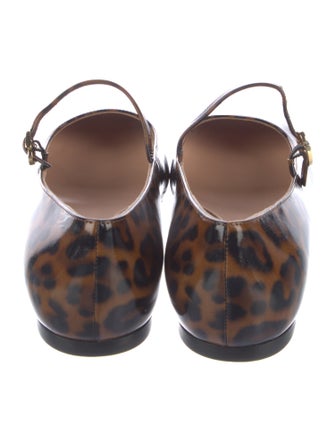 Gianvito Rossi Patent Leather Animal Print Mary Jane Flats