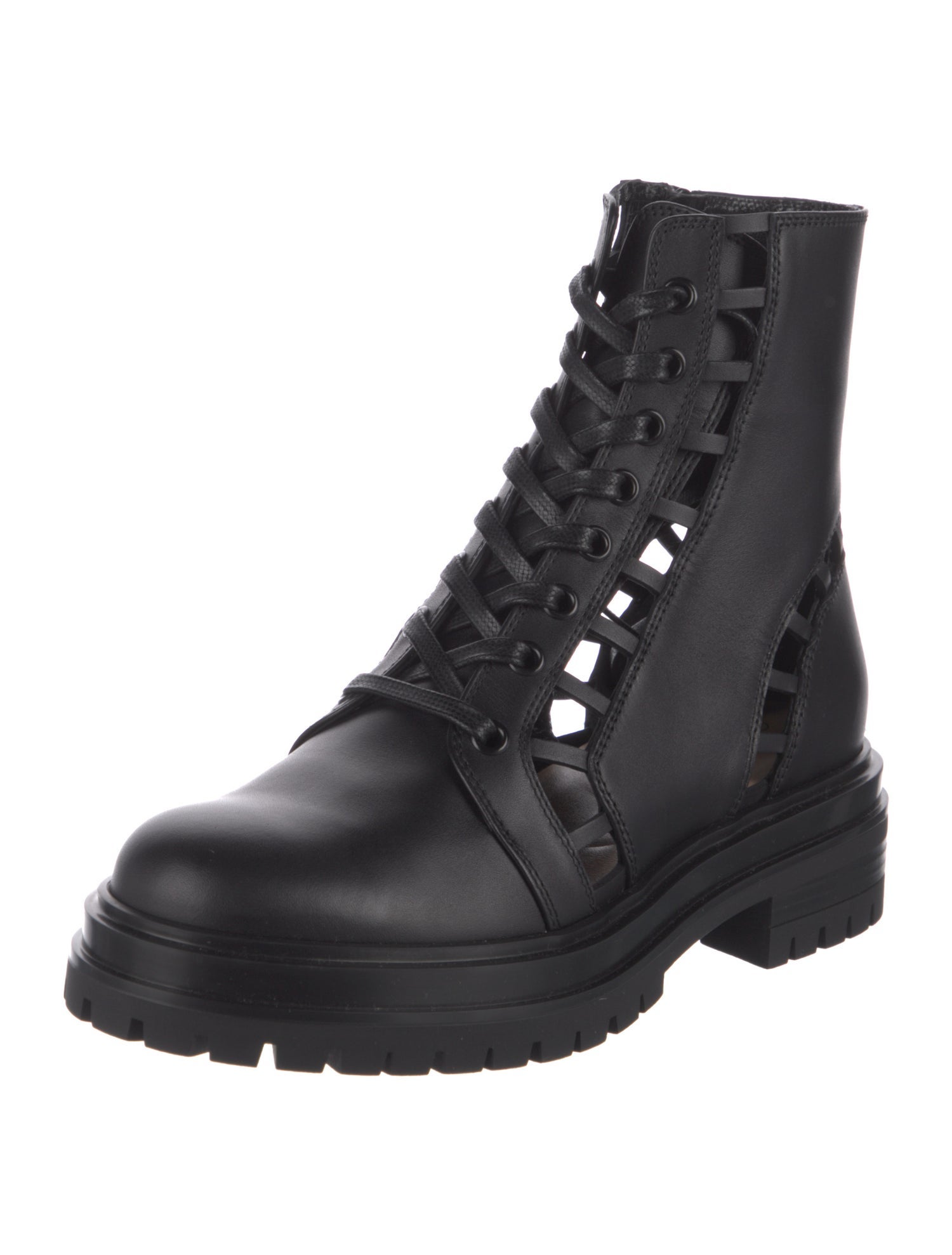 Gianvito Rossi Leather Cutout Accent Combat Boots