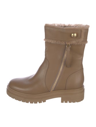 Gianvito Rossi Leather Fur Trim Moto Boots