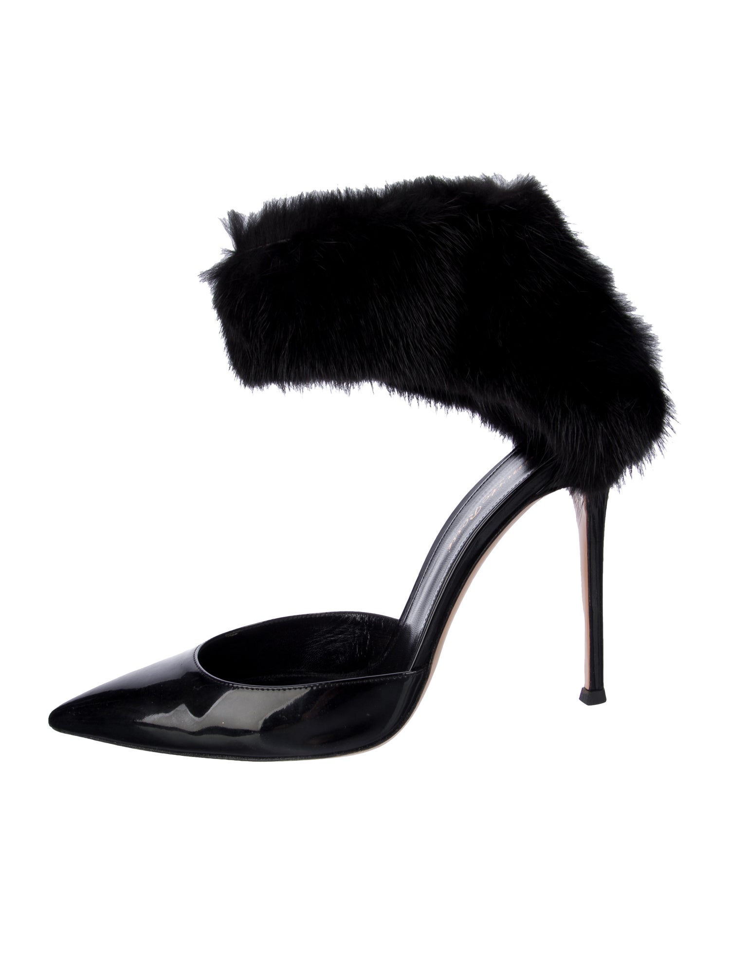Gianvito Rossi Patent Leather Fur Trim Mules