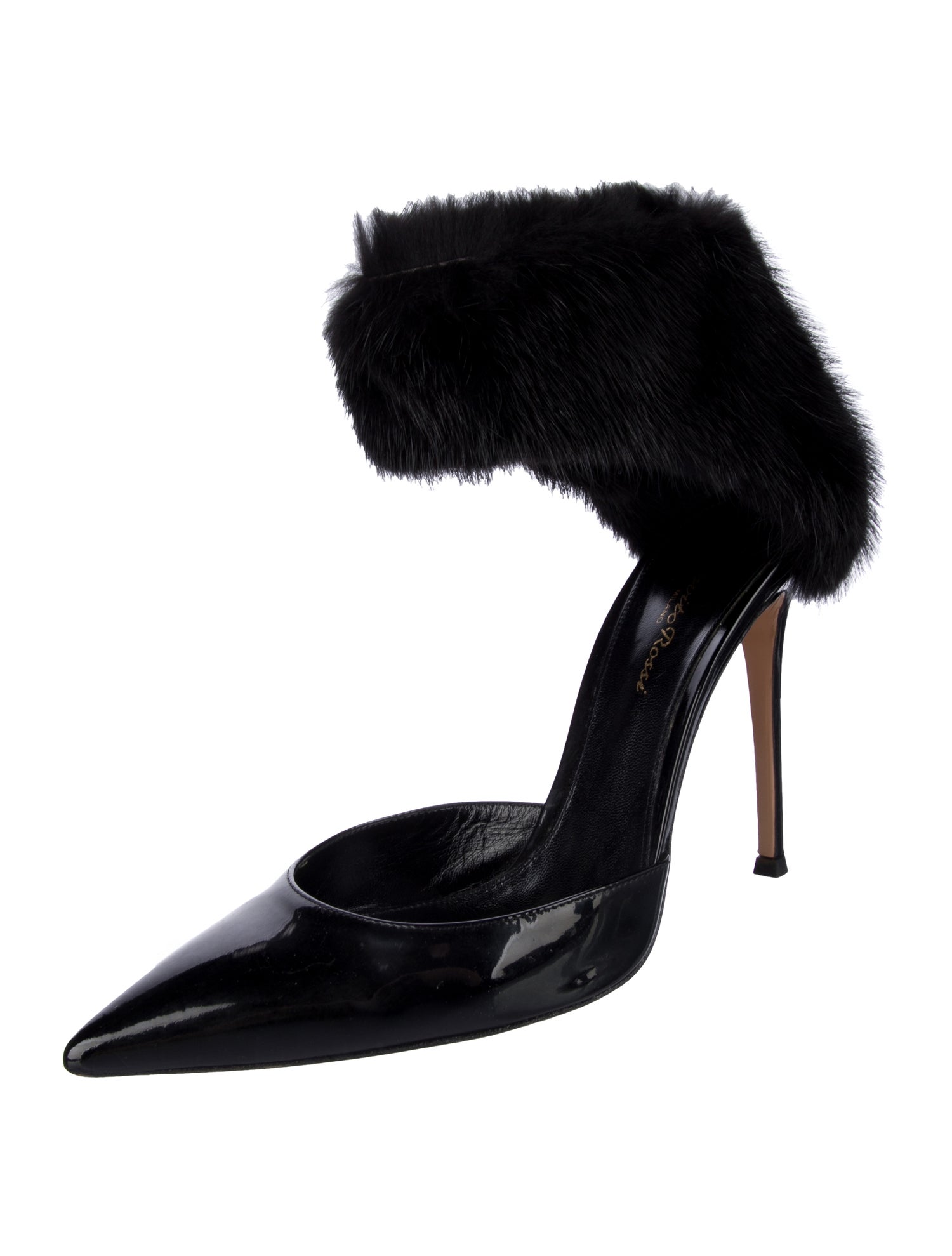 Gianvito Rossi Patent Leather Fur Trim Mules