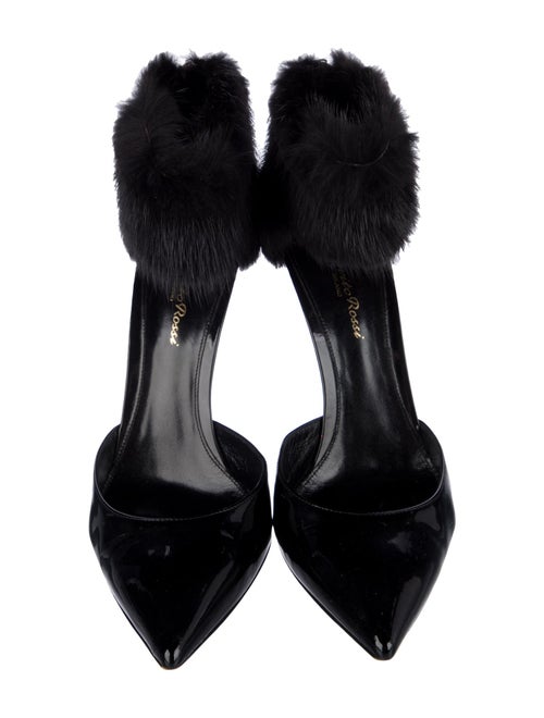 Gianvito Rossi Patent Leather Fur Trim Mules