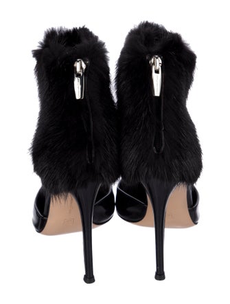 Gianvito Rossi Patent Leather Fur Trim Mules