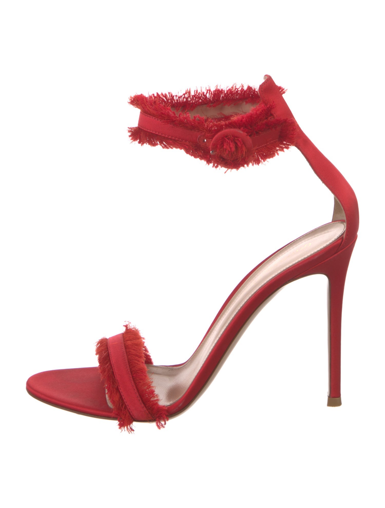 Gianvito Rossi Satin Fringe Trim Accent Sandals