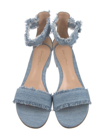 Gianvito Rossi Denim Raw-Edge Trim Sandals