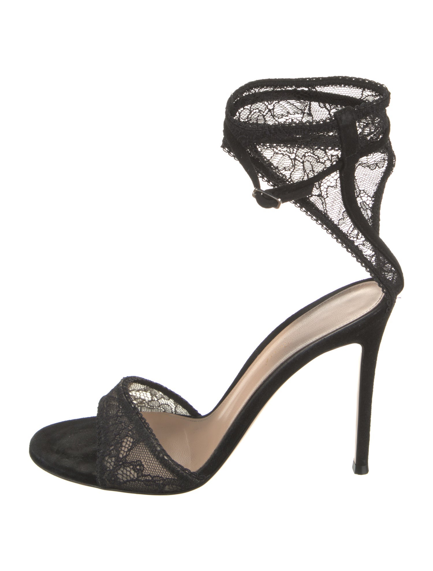 Gianvito Rossi Suede Lace Trim Embellishment Sandals