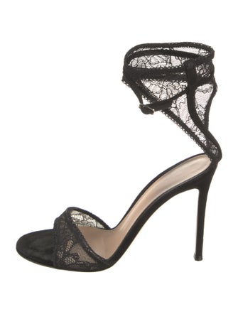 Gianvito Rossi Suede Lace Trim Embellishment Sandals